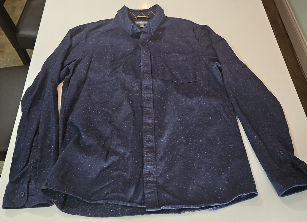 LL Bean Signature Mens Med Tall Blue Long Sleeve Slim Fit Button down